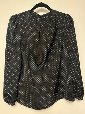 Who What Wear Black and White Polka Dot Long-Sleeve Blouse